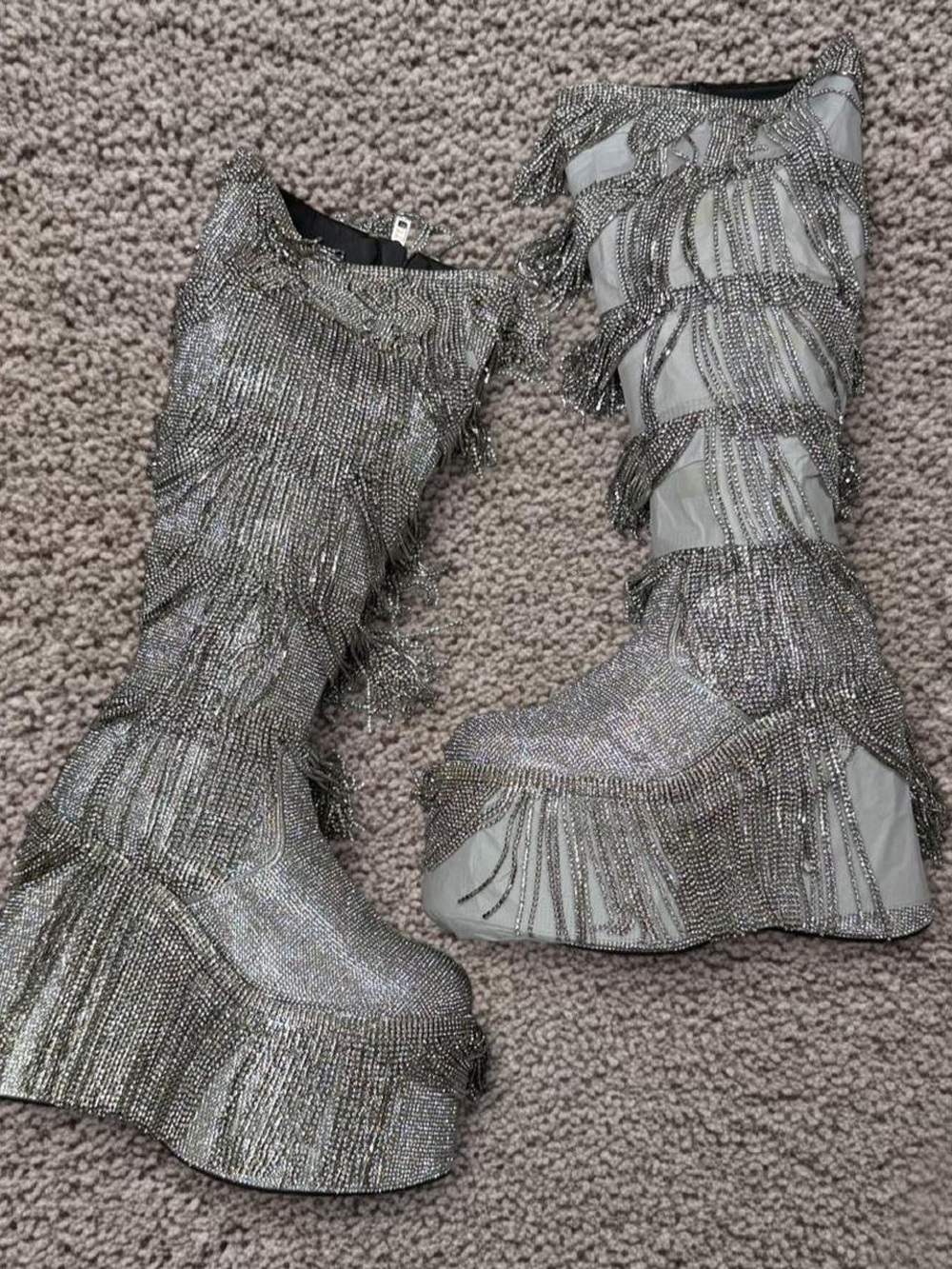 Dolls Kill Club Exx Rhinestone Fringe Platform Boots - Picture 5 of 8